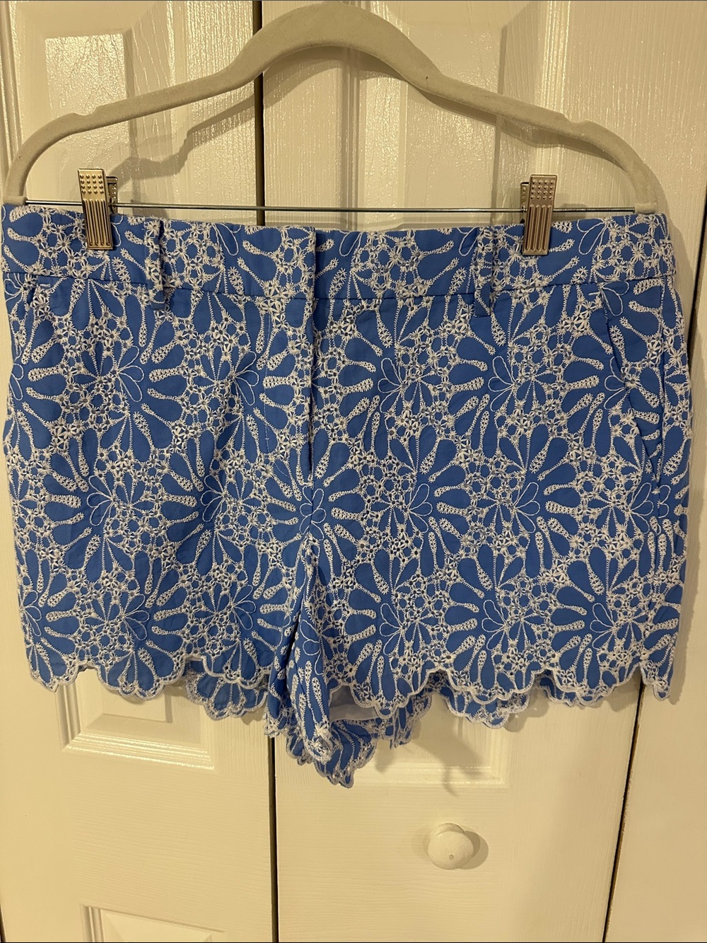 LOFT Blue Shorts with White Eyelet Lace Pattern
